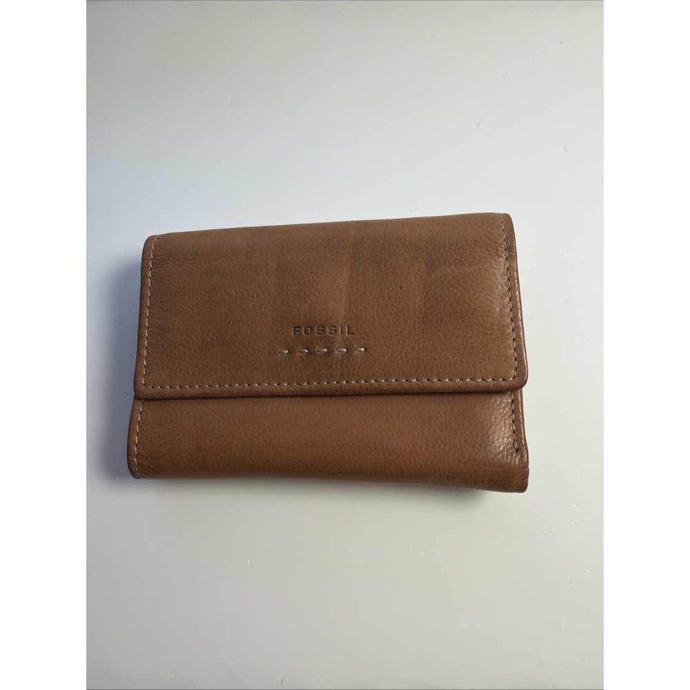 Fossil Womens Popstitch Brown Leather Trifold Wallet